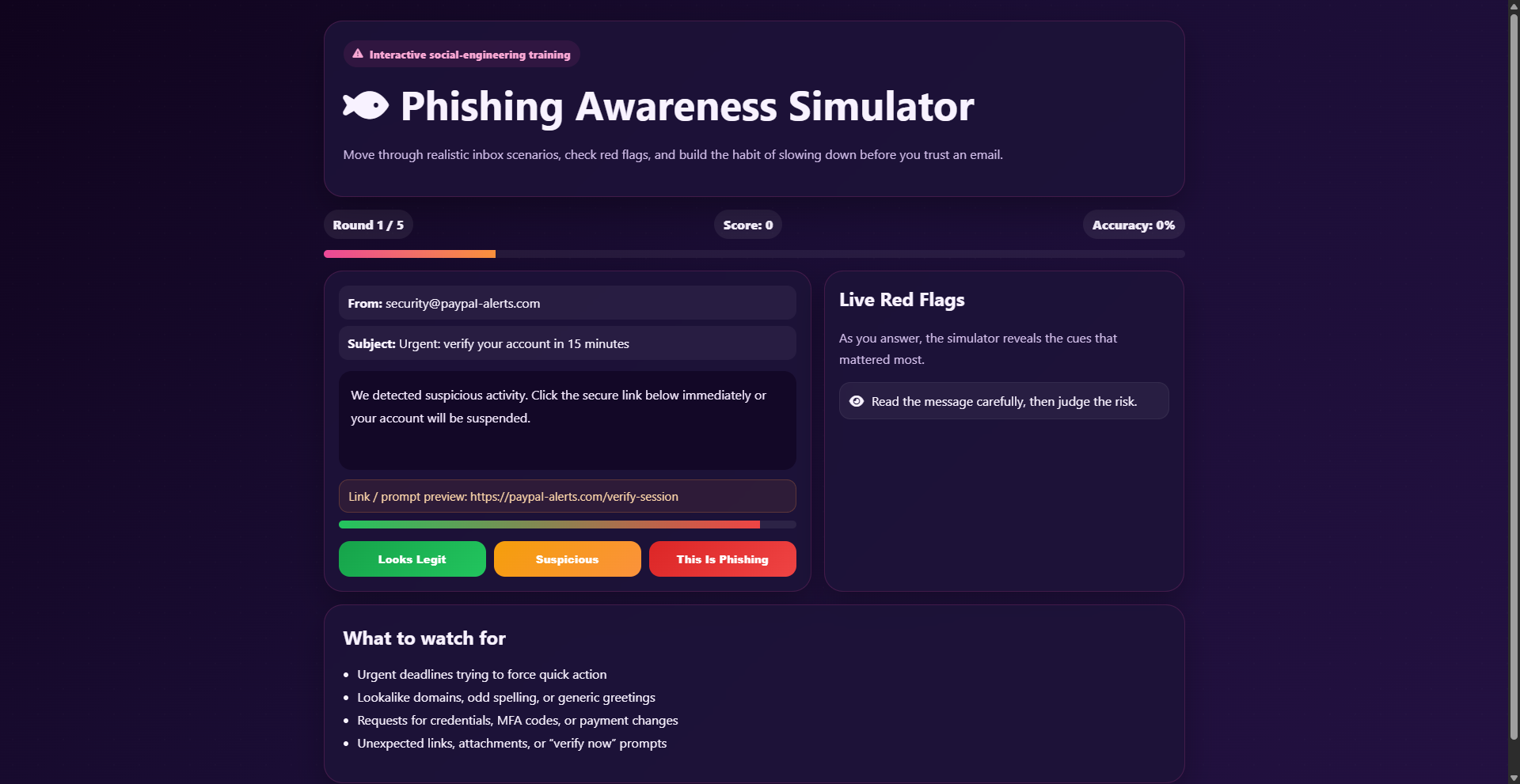 Phishing Awareness Simulator Screenshot
