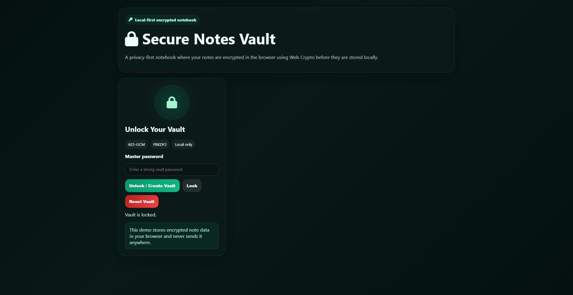 Secure Notes Vault Screenshot