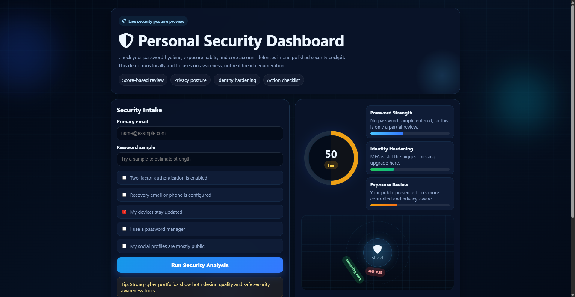 Personal Security Dashboard Screenshot